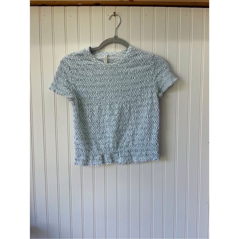 American eagle smocked cropped Light Blue gingham Short-Sleeve Knit Tee